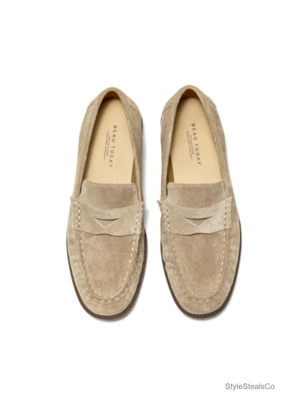 Genuine Calf Suede Penny Loafers, Comfortable Slip On Flat Shoes